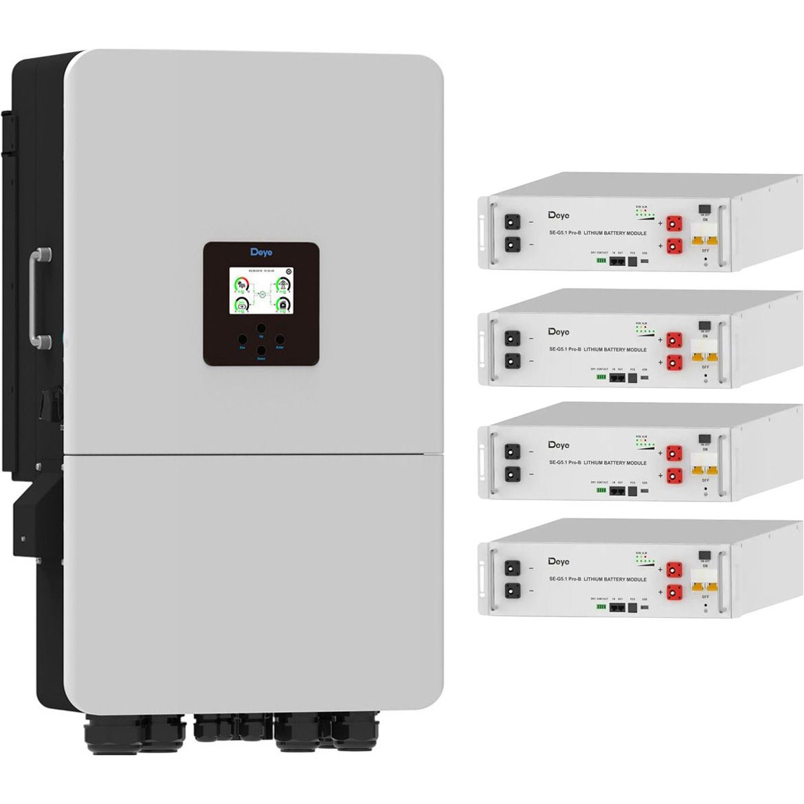 

Система хранения энергии Deye SUN-20K-SG05LP3-EU-SM2 20kW + 4 АКБ SE-G5.1 Pro-B 20.4 kWh (51.2V/100Ah/5120Wh)