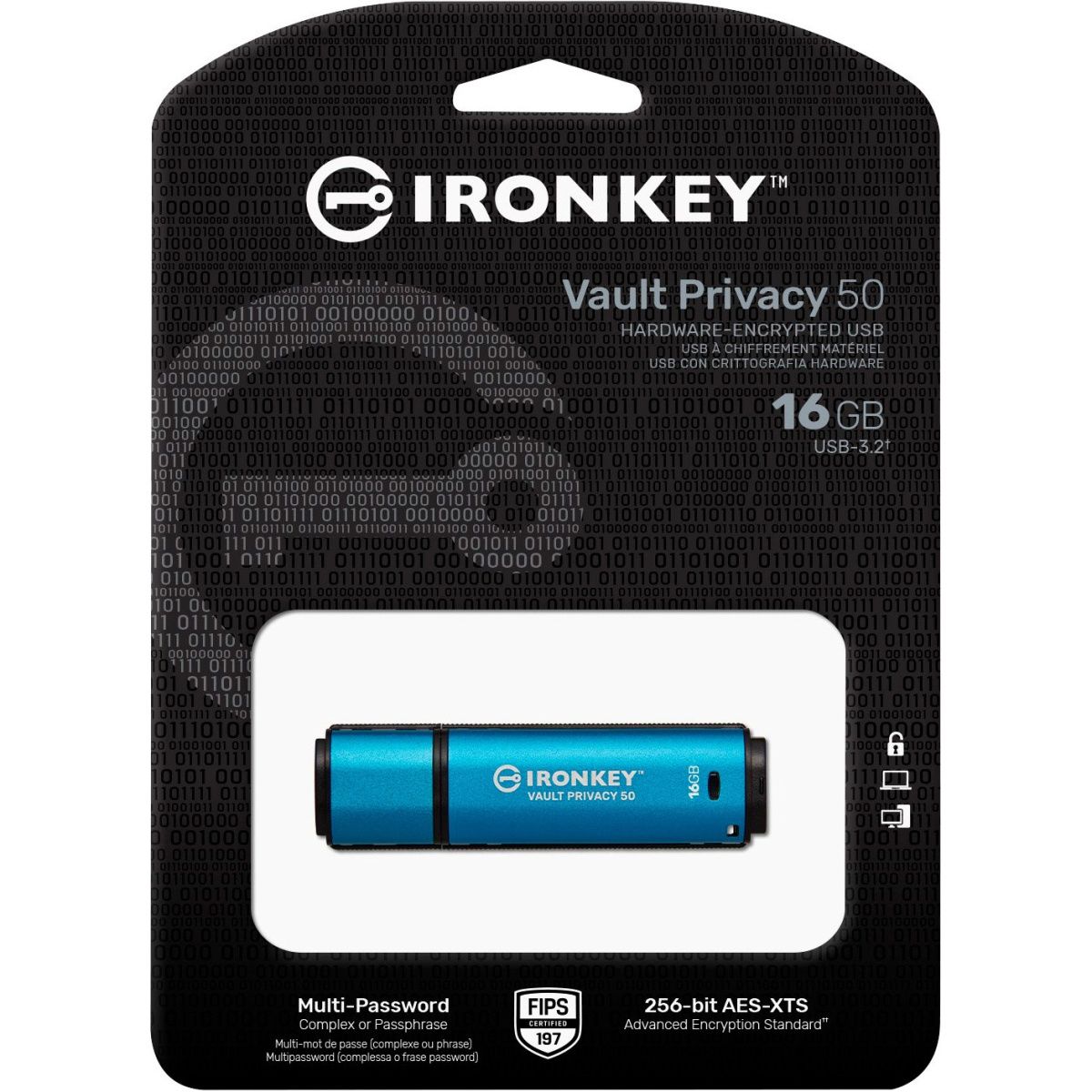 USB флеш-накопичувач Kingston 16GB IronKey Vault Privacy 50 Blue USB 3.2 (IKVP50/16GB)