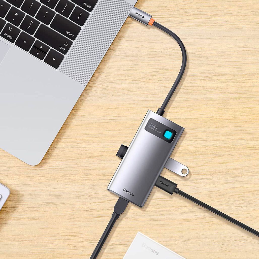 USB-хаб Baseus Metal Gleam Series 4-in-1 Gray (WKWG070113)