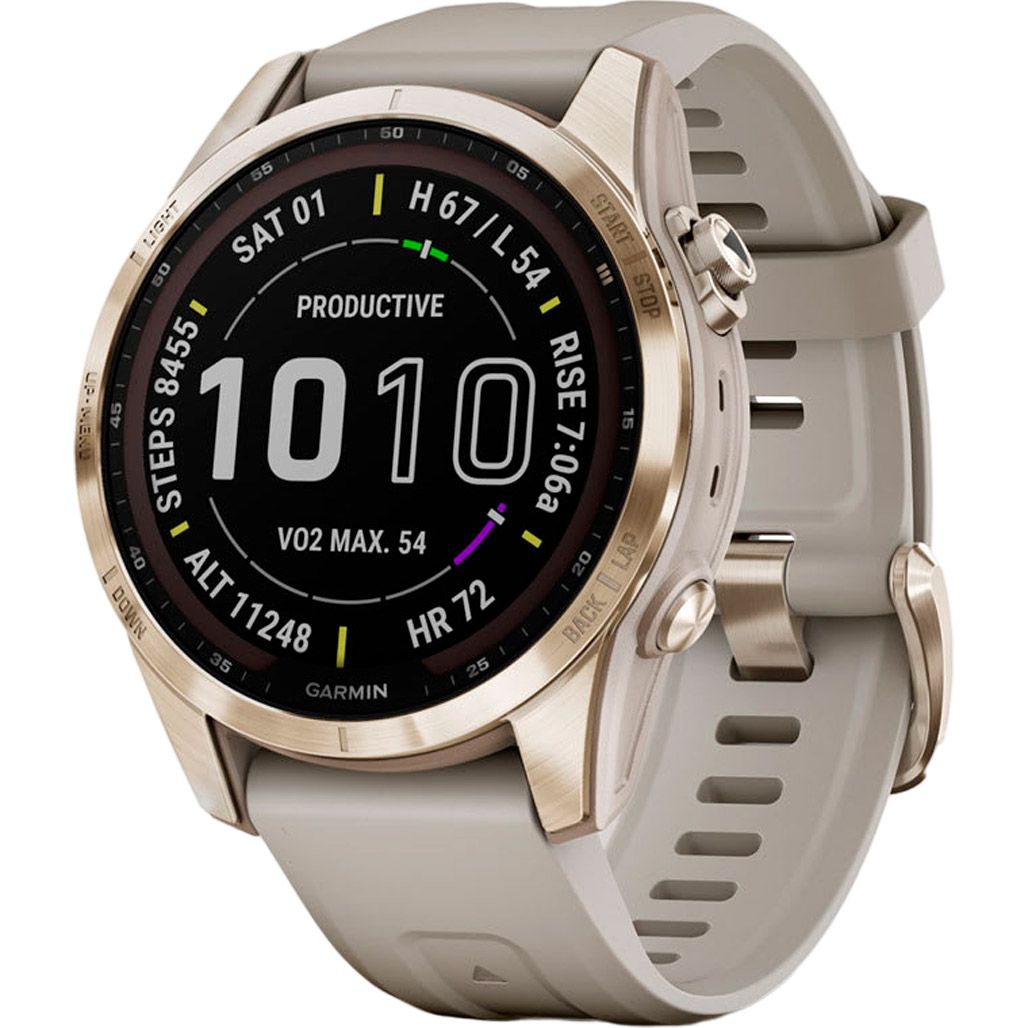 

Смарт-годинник Garmin Fenix 7S Sapphire Solar Edition Cream Gold Titanium with Light Sand Band (010-02539-20/21)
