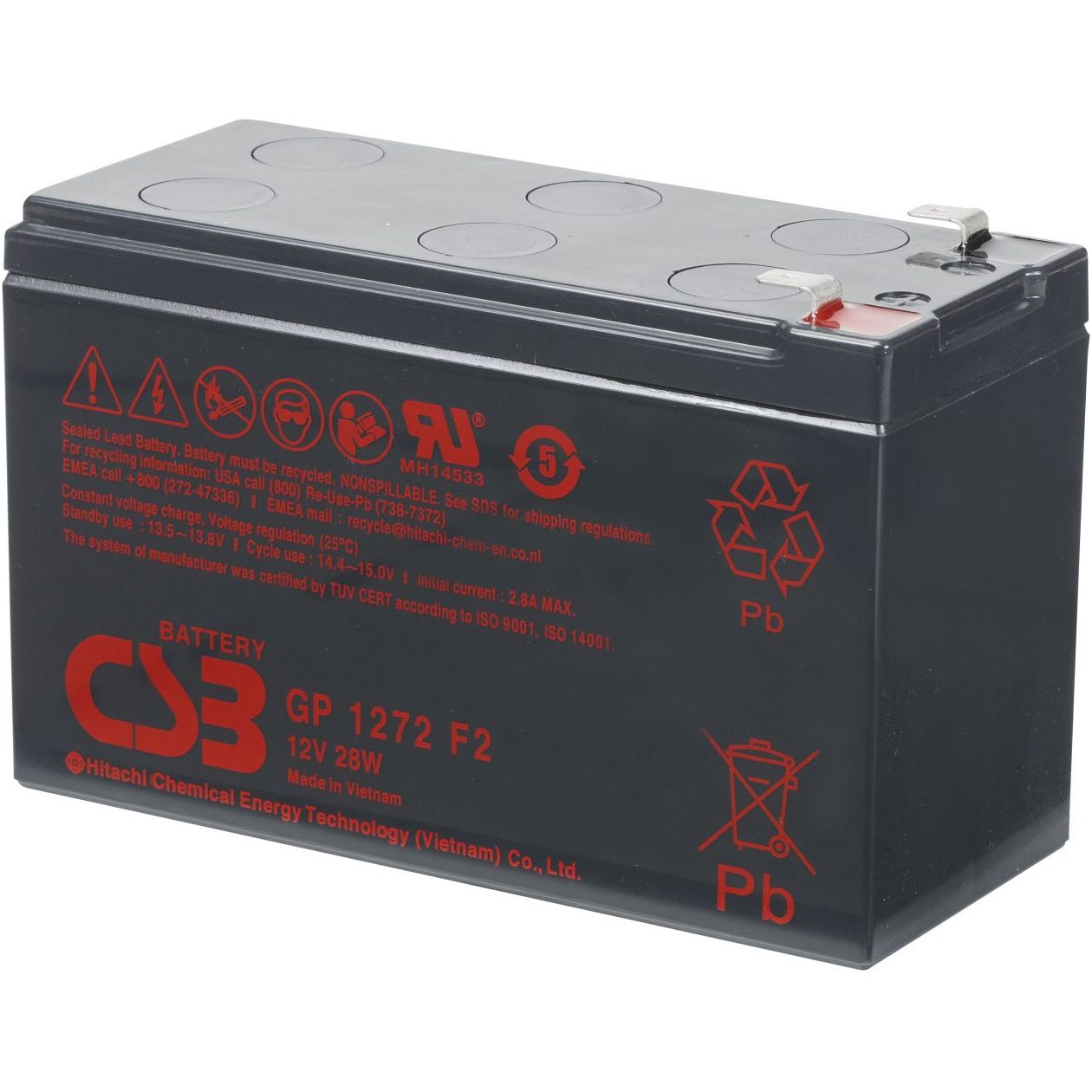 

Акумулятор CSB AGM 12V (12V/7.2Ah/86.4Wh) (GP1272F2-28W)