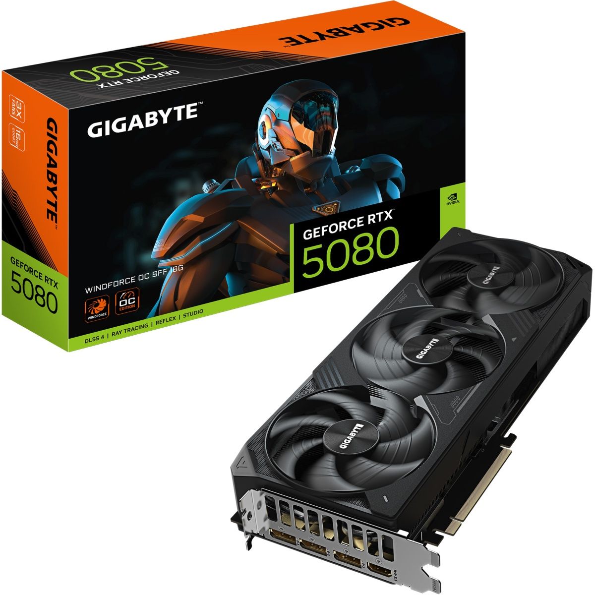 

Видеокарта Gigabyte GeForce RTX 5080 WINDFORCE SFF OC 16GB (GV-N5080WF3OC-16GD) EU