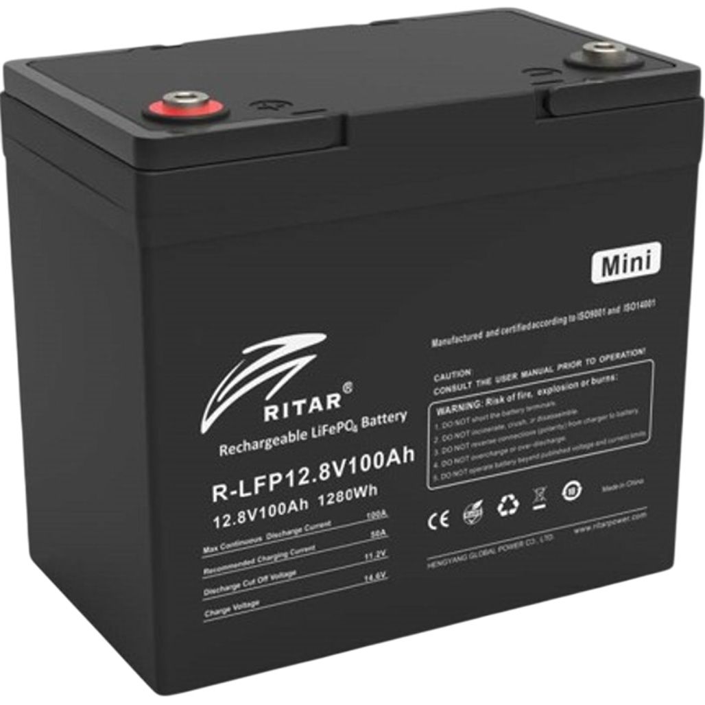 Аккумулятор Ritar LiFePO4 12V (12.8V/100Ah/1280Wh) (R-LFP12.8V100AH-MINI)