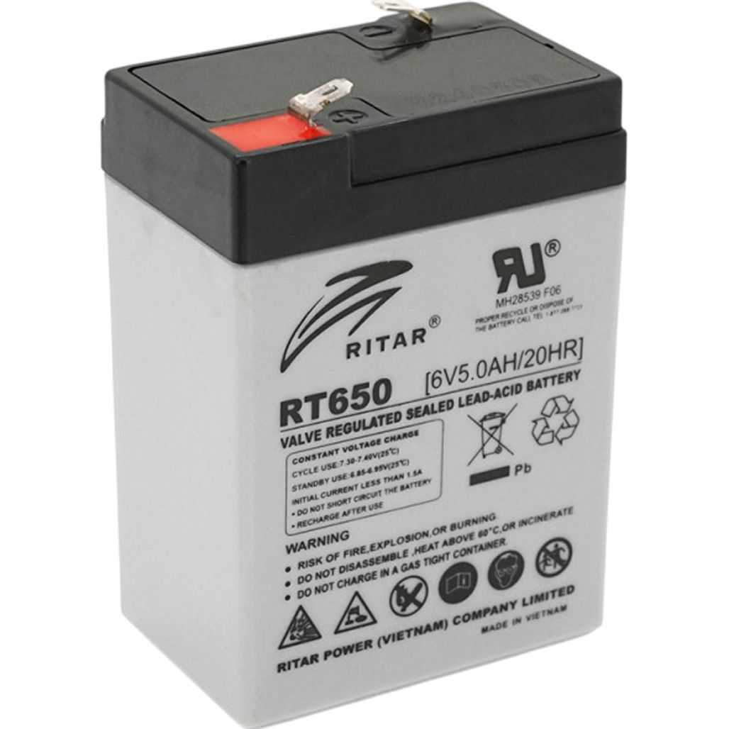 

Акумулятор Ritar AGM 6V (6V/5Ah/30Wh) (RT650)