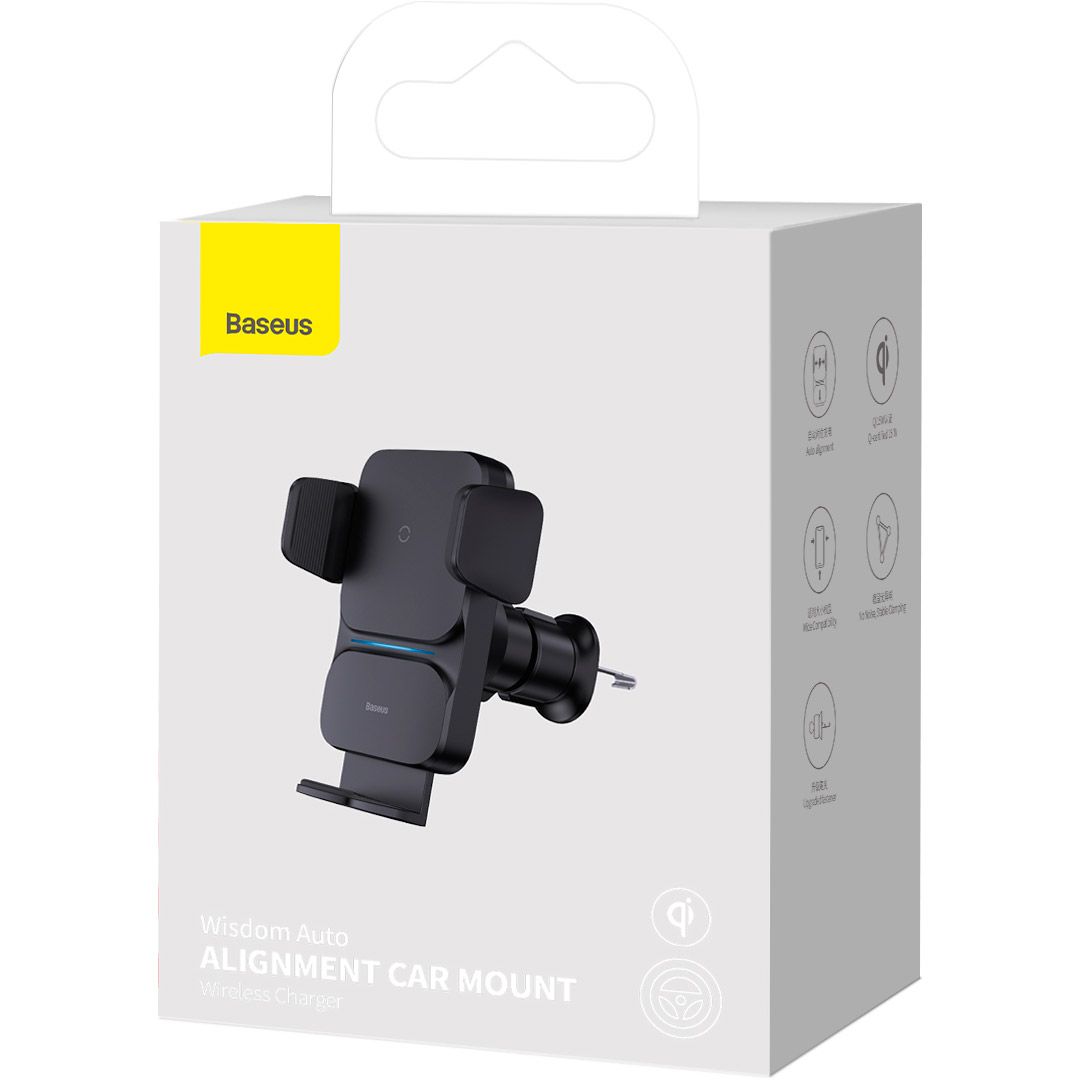 Автотримач із бездротовою зарядкою Baseus Wisdom Auto Alignment 15W Black (CGZX000001)