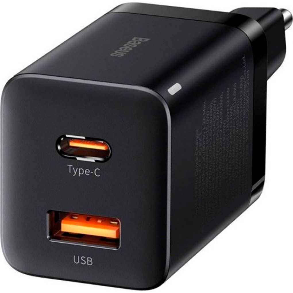 Мережевий зарядний пристрій Baseus Super Si Pro Quick Charger 30W USB-C + USB-A Black (CCSUPP-E01)