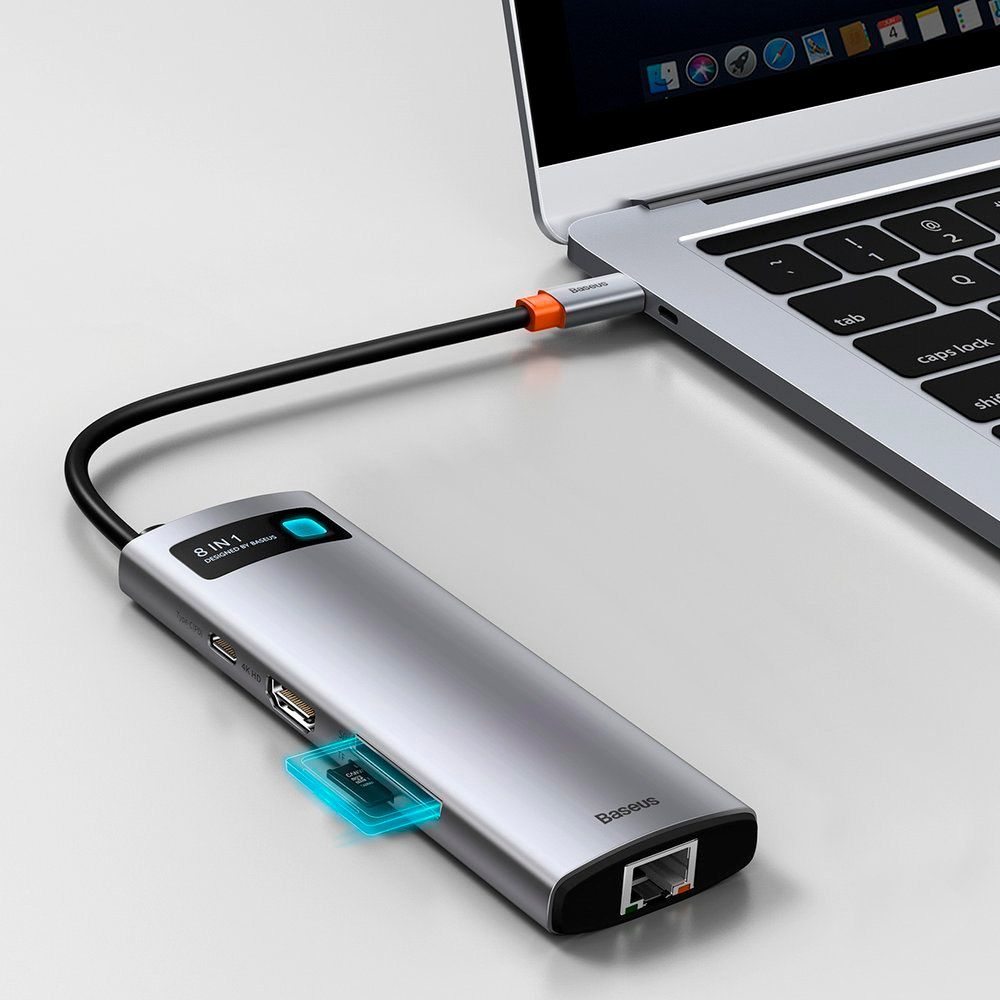 USB-хаб Baseus Metal Gleam Series 8-in-1 Multifunctional Type-C HUB Space Gray (CAHUB-CV0G)