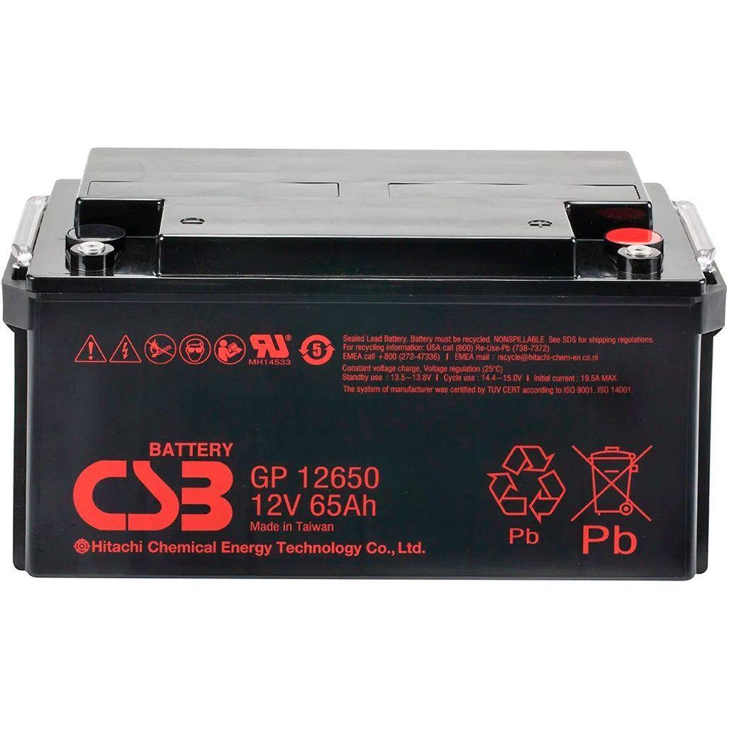 

Аккумулятор CSB AGM 12V (12V/65Ah/780Wh) (GP12650)
