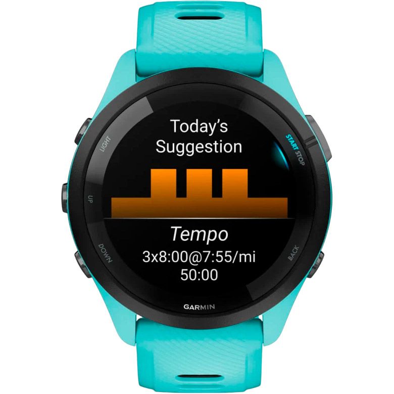 Смарт-годинник Garmin Forerunner 265 Black Bezel with Aqua Case and Aqua/Black Silicone Band (010-02810-02)