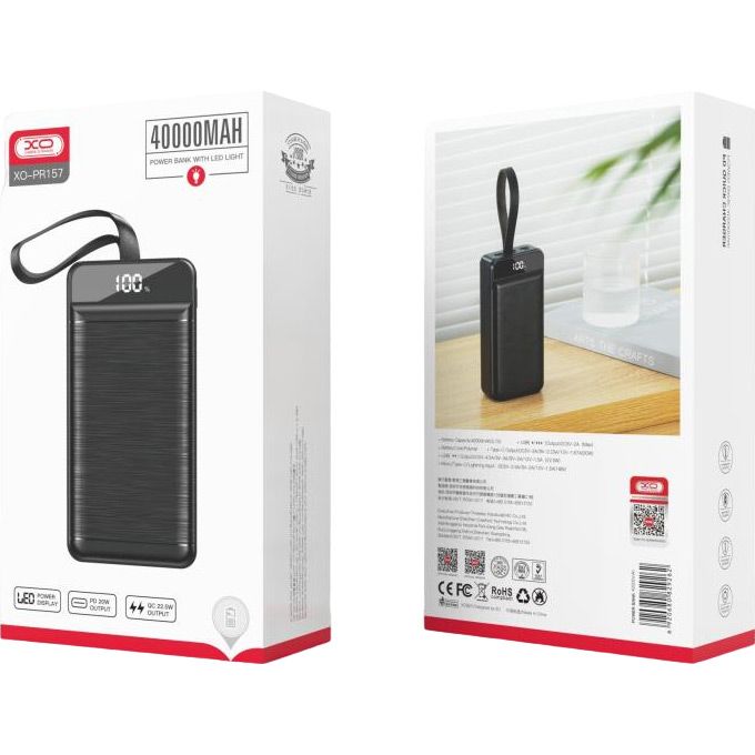 Зовнішній акумулятор XO PR157 40000mAh 22.5W Black