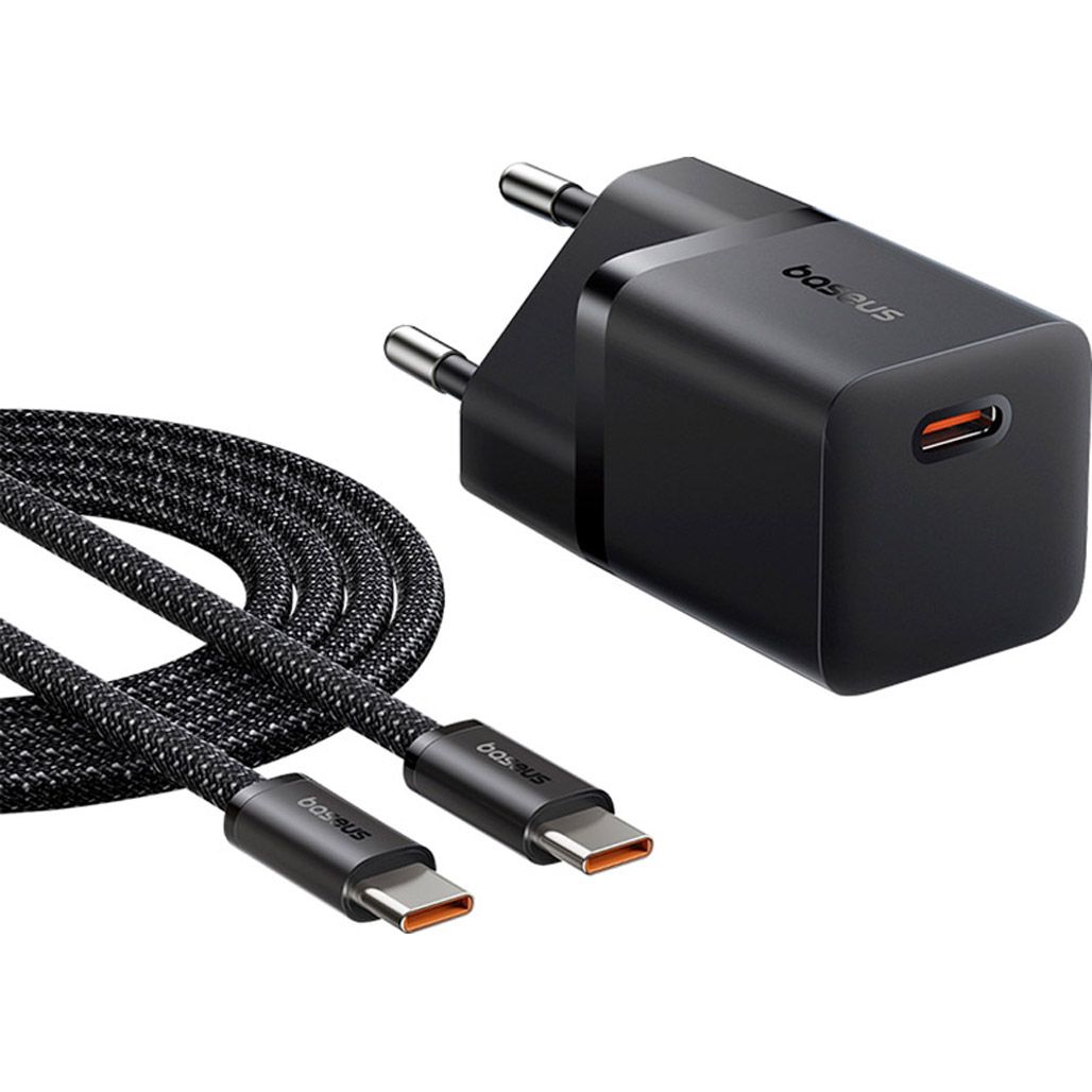 Сетевое зарядное устройство Baseus GaN5 Mini Fast Charger USB-C 25W + Cable USB-C to USB-C 100W 1m Black (P10110909113-01)