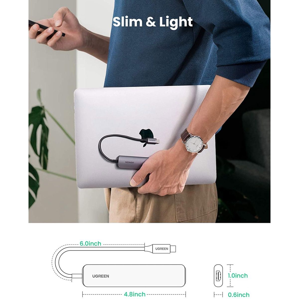 Мультифункціональний адаптер Ugreen 5 в 1 USB-C / 4xUSB 3.0 / 1x4K HDMI (20197)