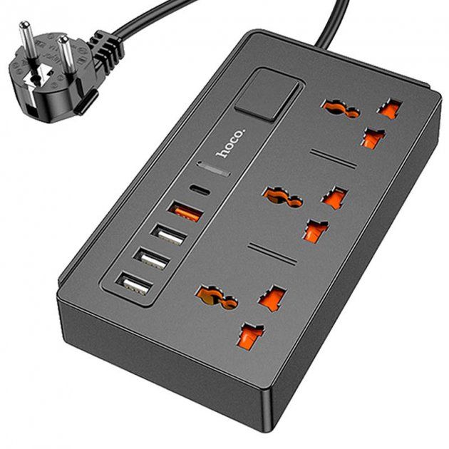 

Удлинитель Hoco DC15 4USB/1Type-C/3xSocket Black [61202]