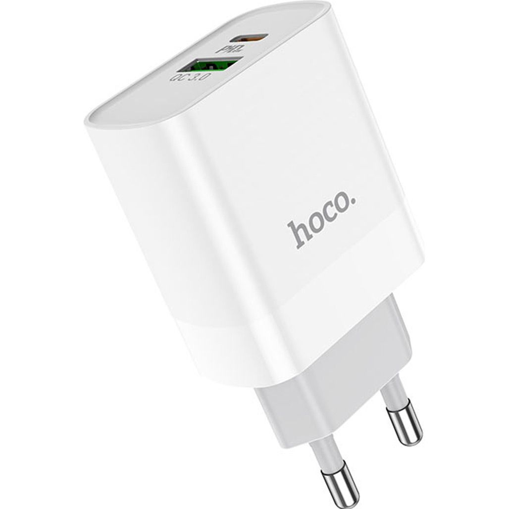 

Сетевое зарядное устройство Hoco C80A USB-A/USB-C 18W White