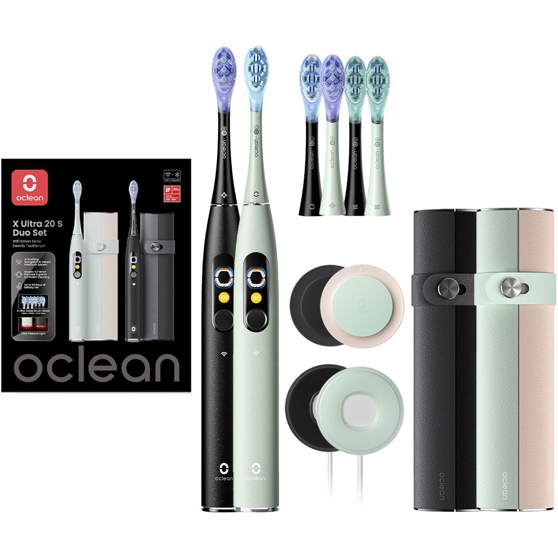 

Електрична зубна щітка Oclean X Ultra 20 S Duo Set Green+Black (6970810557152)