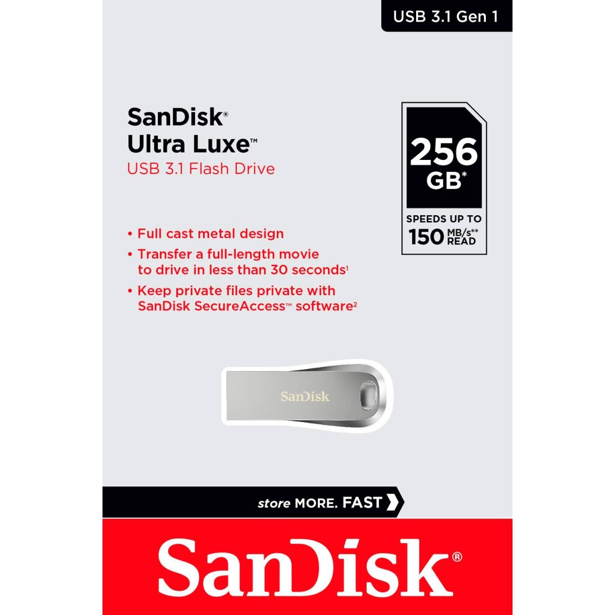 USB флеш-накопичувач SanDisk Ultra Luxe 256GB USB-A 3.1 Silver (SDCZ74-256G-G46)