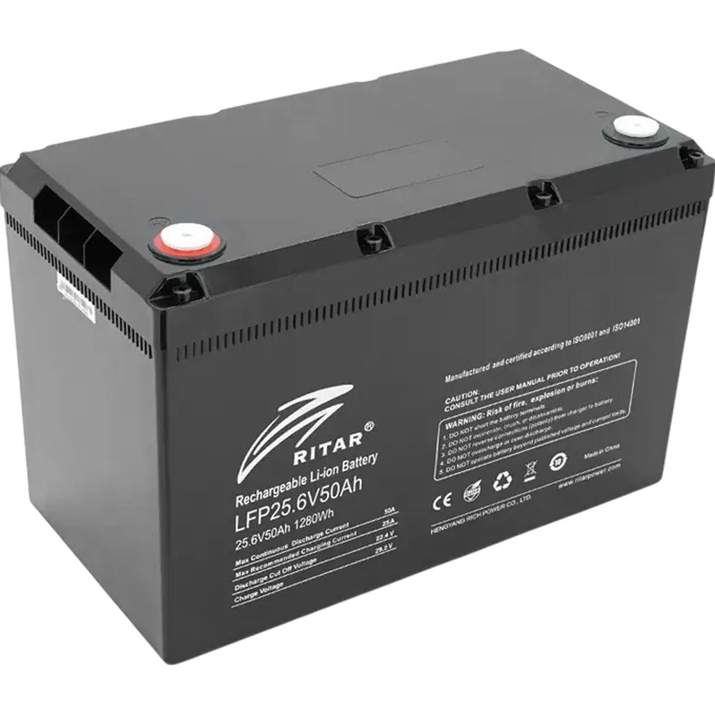 

Акумулятор Ritar LiFePO4 24V (25.6V/50Ah/1280Wh) (LFP25.6V50Ah G1)