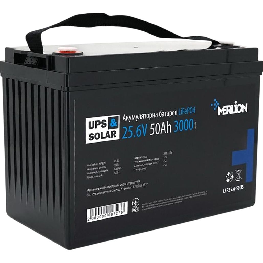 

Акумулятор Merlion LiFePO4 24V (25.6V/50Ah/1280Wh) (LFP25.6-50)