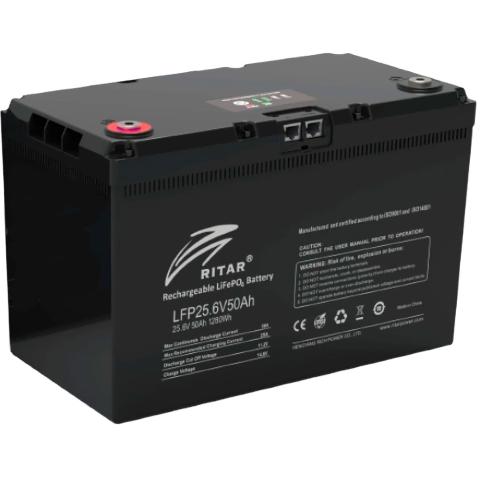 

Акумулятор Ritar LiFePO4 24V (25.6V/50Ah/1280Wh) (LFP25.6V50AH G3)