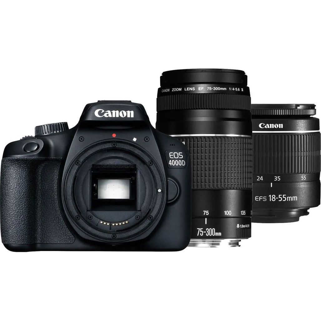 

Дзеркальний фотоапарат Canon EOS 4000D Kit 18-55mm EF-S/75-300mm Black (3011C010)