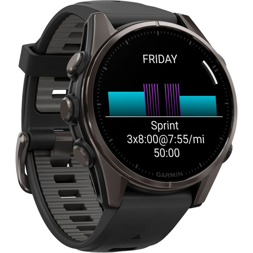 Смарт-годинник Garmin Fenix 8 AMOLED Sapphire 43mm Carbon Gray DLC Titanium with Black/Pebble Gray Silicone Band (010-02903-21)