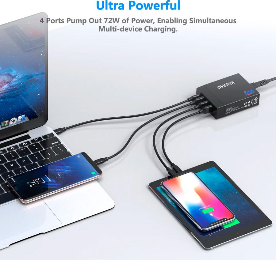 Мережевий зарядний пристрій Choetech 72W Black (PD72-1C3UEU-101BK)
