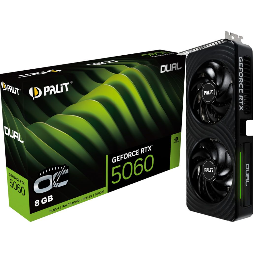 

Видеокарта Palit GeForce RTX 5060 Dual OC 8GB (NE75060S19P1-GB2063D) UA