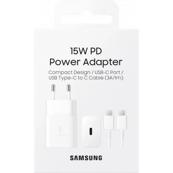 Мережевий зарядний пристрій Samsung 15W PD + Cable USB-C to USB-C White (EP-T1510XWEGRU)