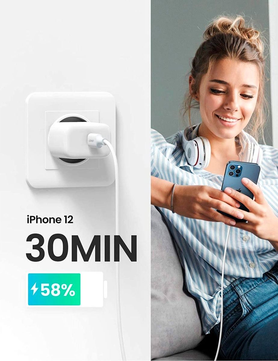 Мережевий зарядний пристрій Ugreen CD241 USB Type-C 20W Mini PD PD3.0 Fast Charger 3A White (10220) 