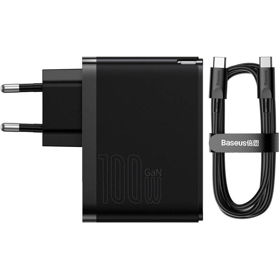 Мережевий зарядний пристрій Baseus GaN5 Pro Fast Charger C+U 100W  + Cable USB-C Black (CCGP090201)