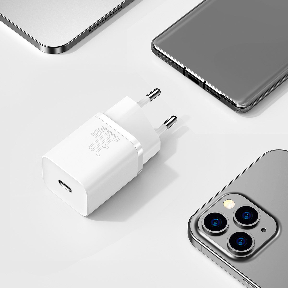 Мережевий зарядний пристрій Baseus Super Silicone PD 30W Type-C White (CCSUP-J02)