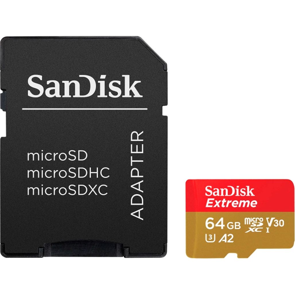 

Карта памяти SanDisk microSDXC 64GB UHS-I Extreme U3 A2 V30 + SD Adapter (SDSQXAH-064G-GN6MA)