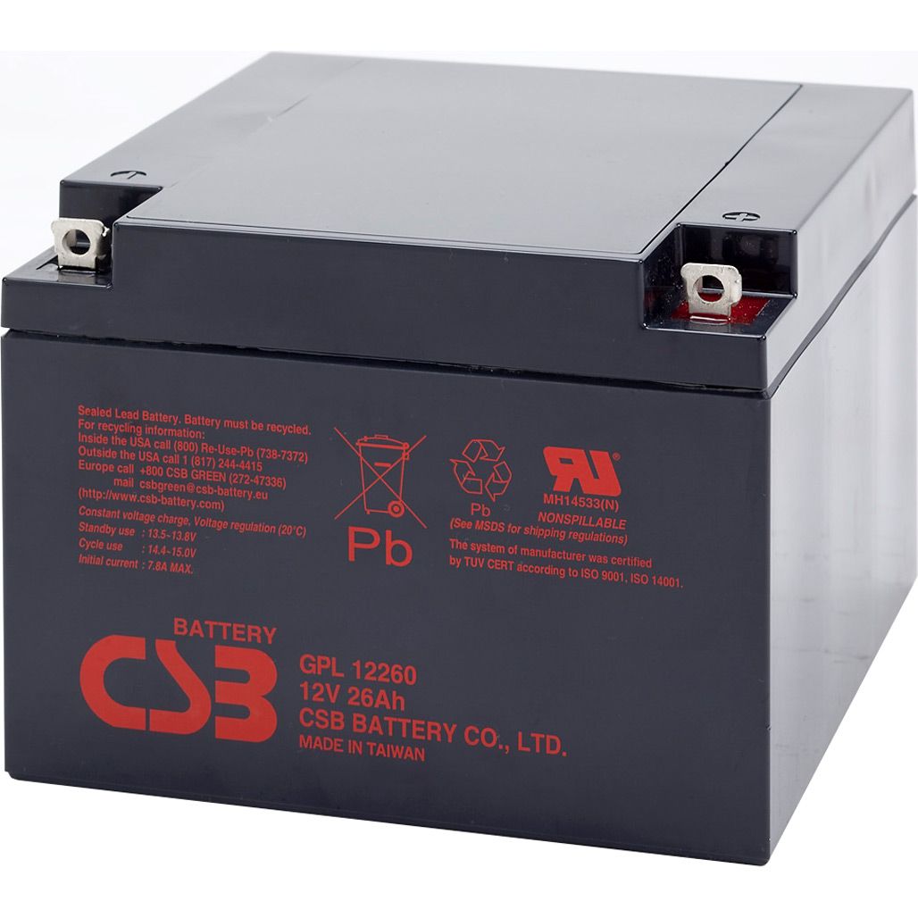 

Аккумулятор CSB AGM 12V (12V/26Ah/312Wh) (GPL12260)