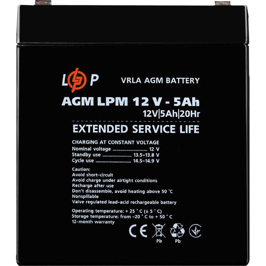 

Аккумулятор LogicPower AGM 12V (12V/5Ah/60Wh) (3861)
