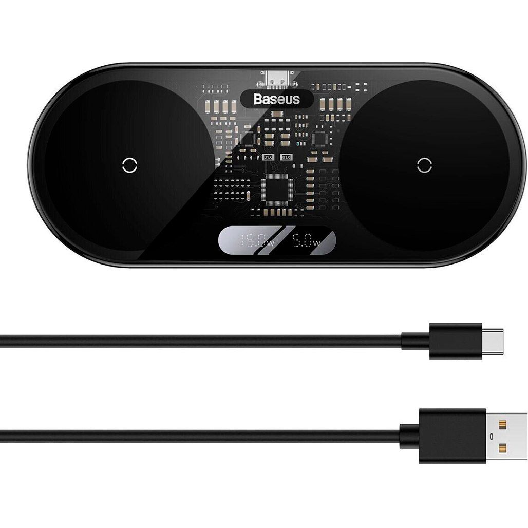 

Беспроводное зарядное устройство Baseus Digital LED Display 2in1 Wireless Charger 20W (WXSX010101) Black