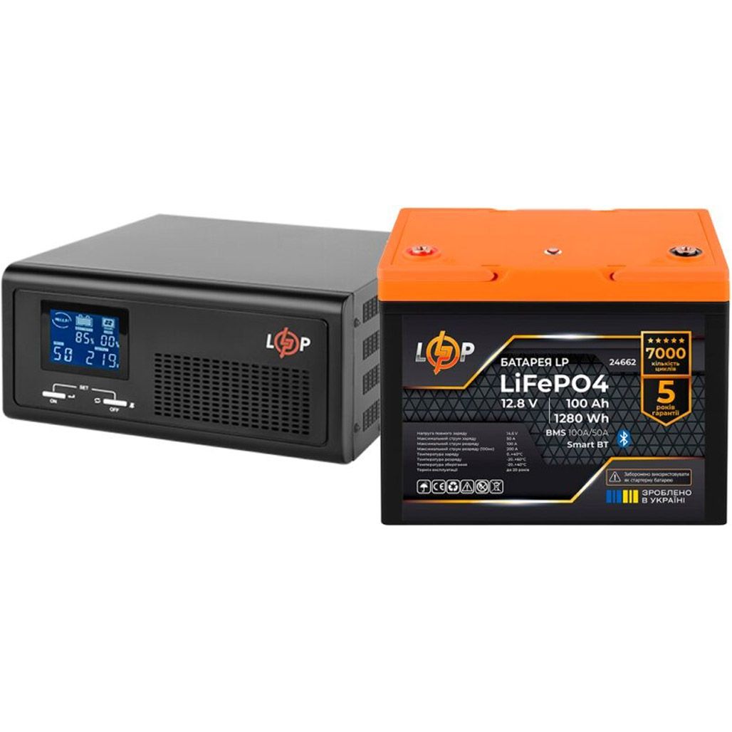 

Джерело безперебійного живлення (ДБЖ) LogicPower LPE-B-PSW-1000VA + АКБ LiFePO4 1280Wh Smart BT (37450)