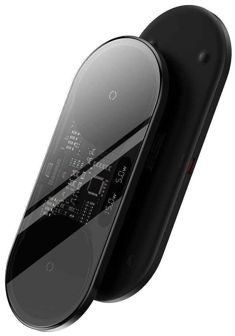 Бездротовий зарядний пристрій Baseus Digital LED Display 2in1 Wireless Charger 20W (WXSX010101) Black