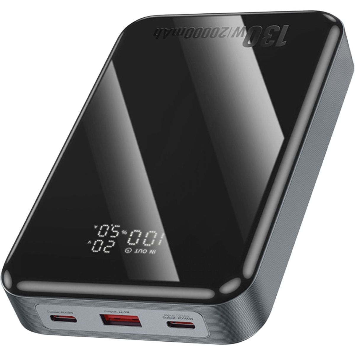Зовнішній акумулятор Hoco Q30A 20000mAh 130W Metal Gray