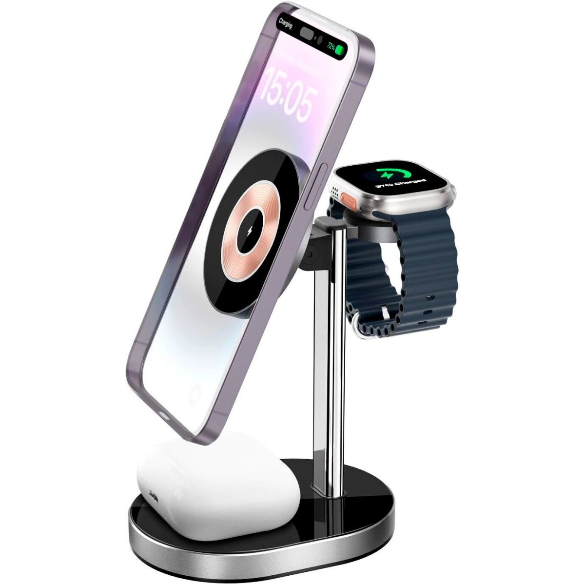 Бездротовий зарядний пристрій WiWU Wi-W003 3 в 1 Wireless Charger with MagSafe Black