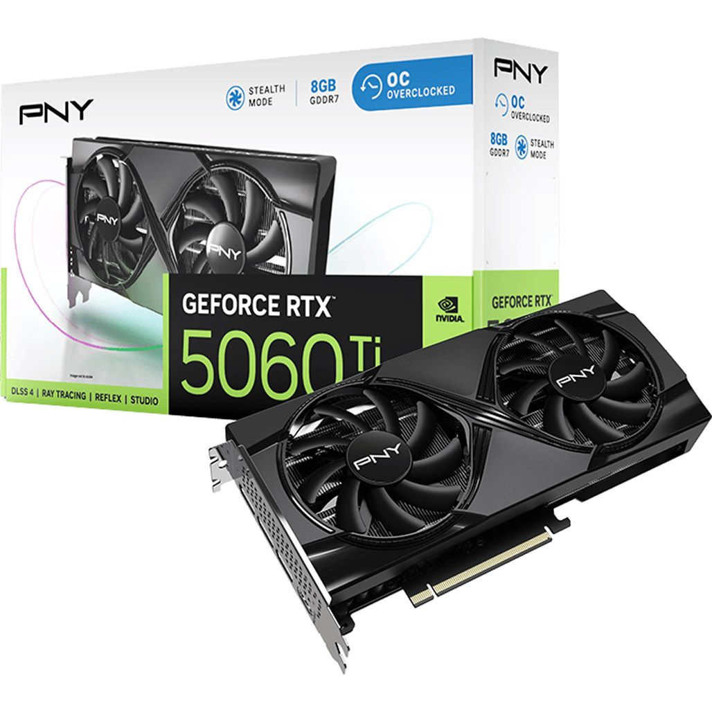 

Відеокарта PNY GeForce RTX 5060 Ti Verto Dual Fan OC (VCG5060T8DFXPB1-O) EU