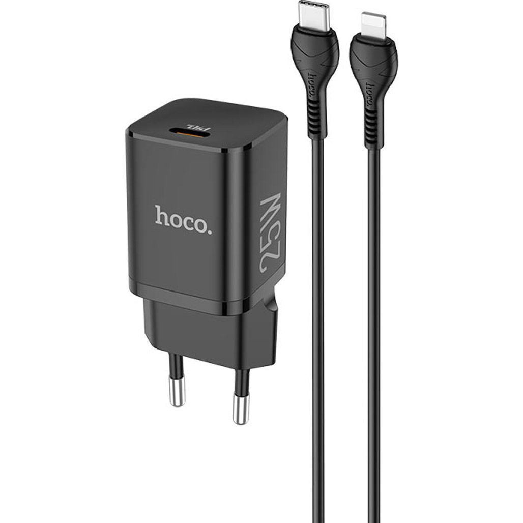 

Мережевий зарядний пристрій Hoco N19 Rigorous PD25W + Cable USB-C to Lightning Black (751980)