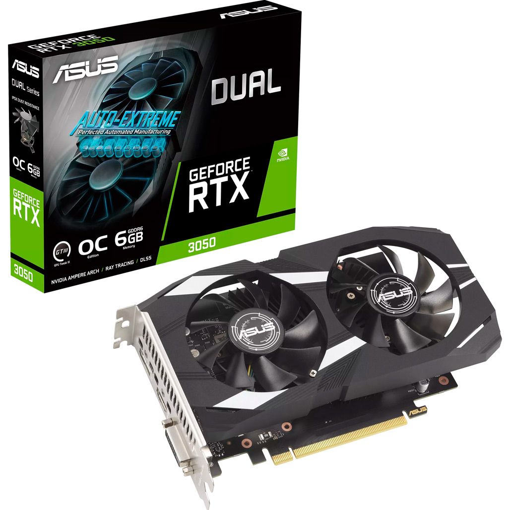 

Видеокарта Asus Dual GeForce RTX 3050 OC 6G (DUAL-RTX3050-O6G) UA