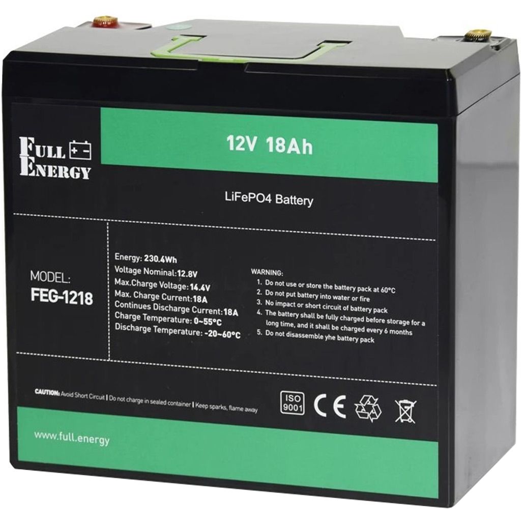 

Акумулятор Full Energy LiFePO4 12V (12V/18Ah/216Wh) (FEG-1218)
