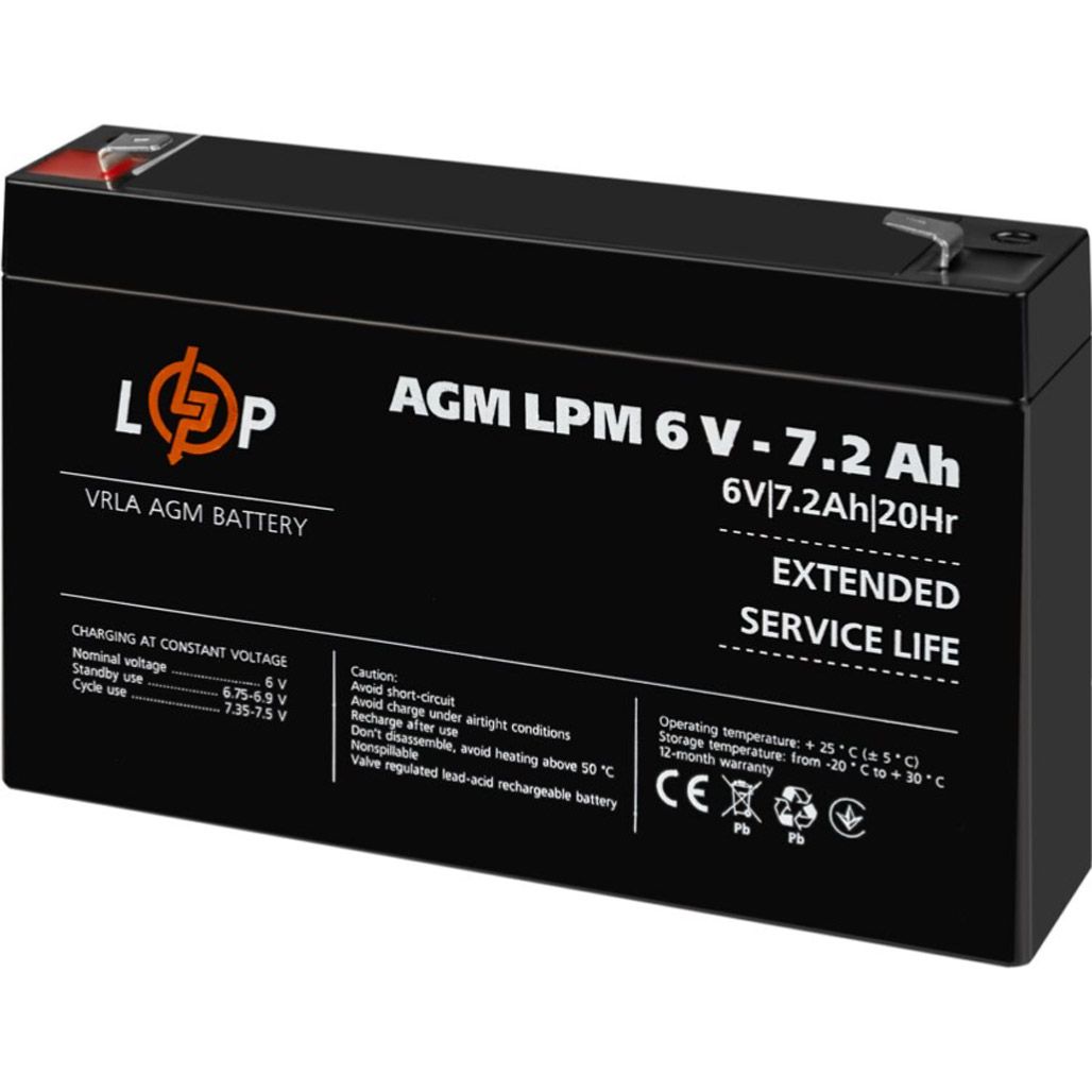 

Акумулятор LogicPower AGM 6V (6V/7.2Ah/43.2Wh) (3859)