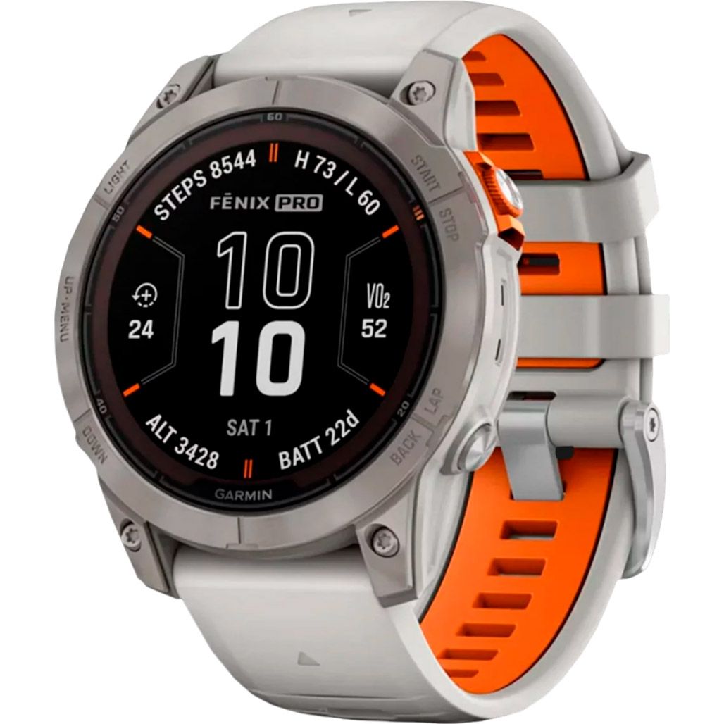 

Смарт-годинник Garmin Fenix 7X Pro Sapphire Solar Edition Titanium with Fog Gray/Ember Orange Band (010-02778-14)
