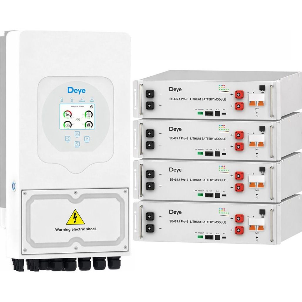 

Система хранения энергии Deye SUN-6K-SG05LP1-EU 6kW + 4 АКБ SE-G5.1 Pro-B 20.4 kWh (51.2V/100Ah/5120Wh)