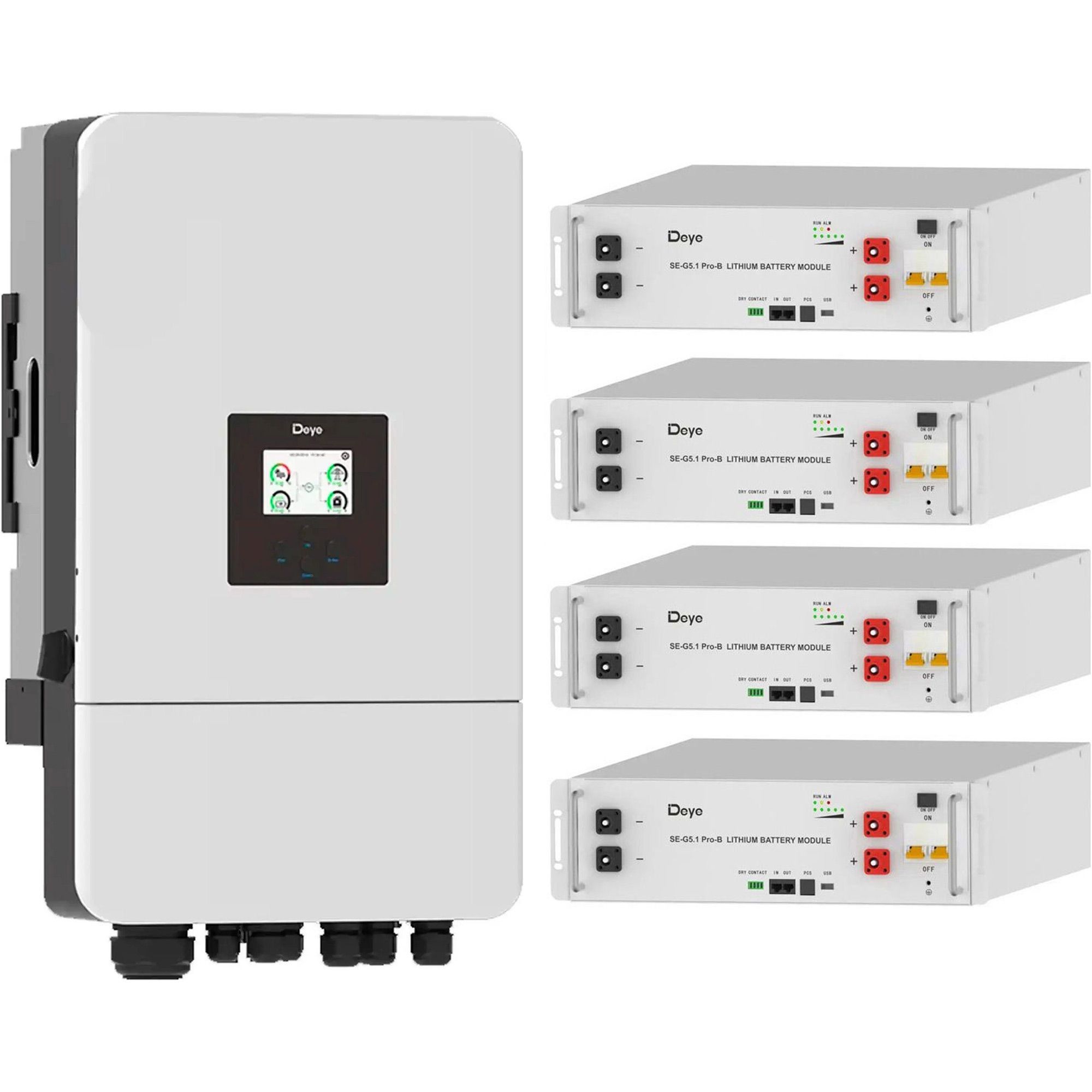 

Система хранения энергии Deye SUN-12K-SG05LP3-EU-SM2 12kW + 4 АКБ SE-G5.1 Pro-B 20.4kWh (51.2V/100Ah/5120Wh)
