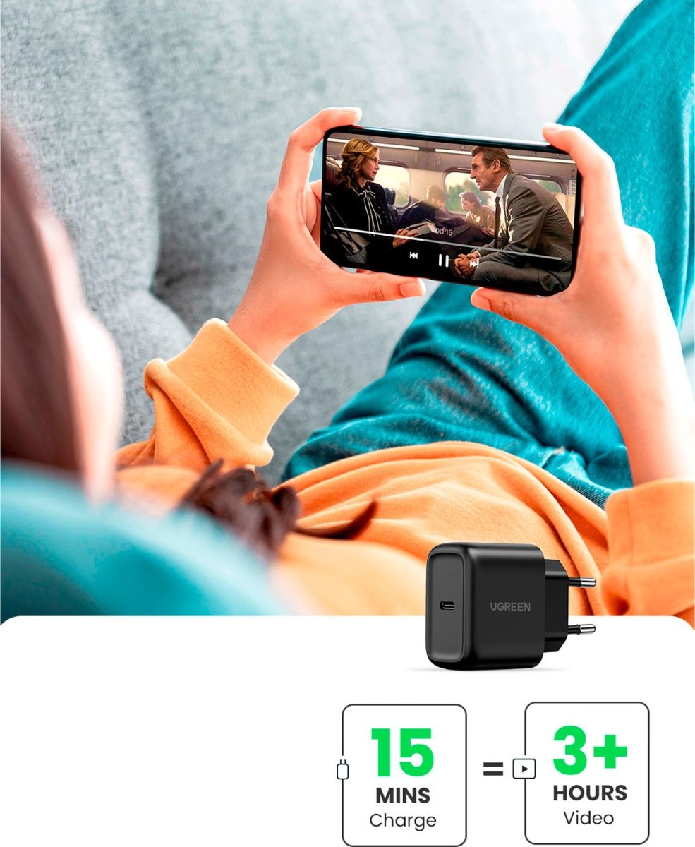 Мережевий зарядний пристрій Ugreen CD250 USB-C 25W PD Charger + Cable USB-C to USB-C 2m Black (50581)