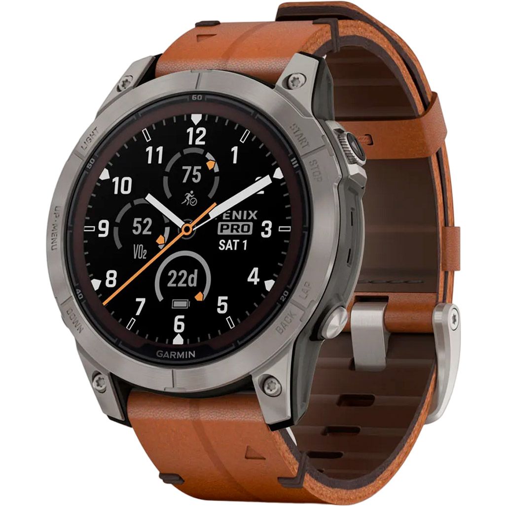

Смарт-годинник Garmin Fenix 7 Pro Sapphire Solar Edition Titanium with Chestnut Leather Band (010-02777-30)
