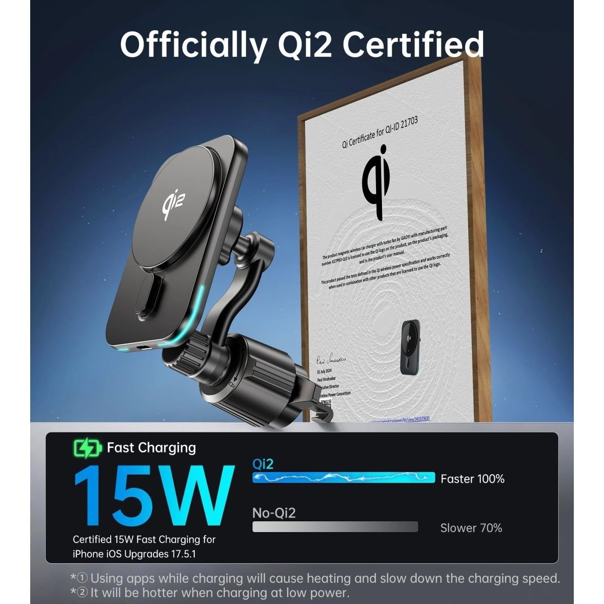 Автотримач із бездротовою зарядкою Choetech Qi2 15W Black (T231-F-XACBK)